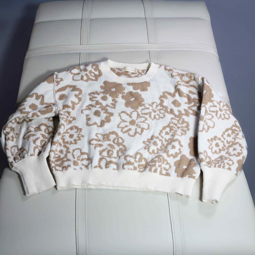 EUC Altar'd State Flower Sweater, XS, Brown and White